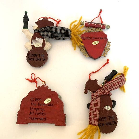 4 Kurt Adler 1999 Coca-Cola Ornaments Resin Santa Polar Bear Signs Vtg Xmas - Picture 2 of 10